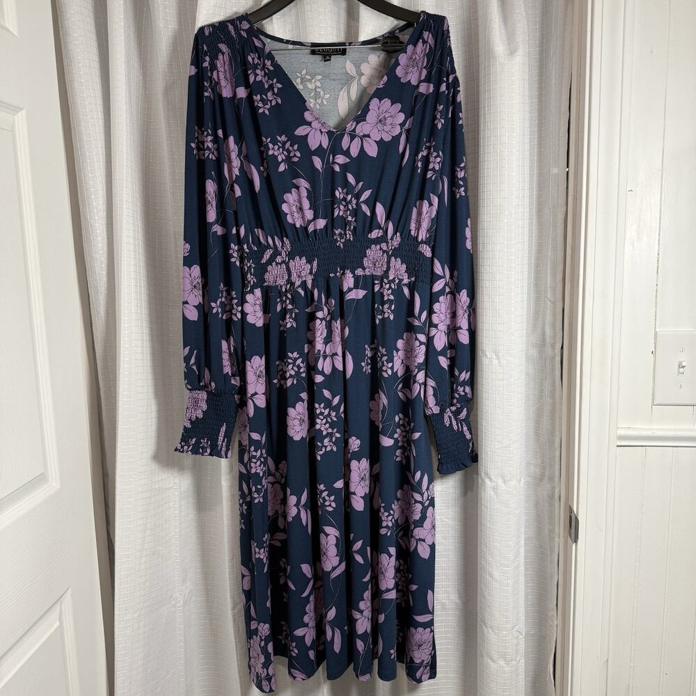 Eloquii Dress Smocked Waist Midi Floral Size 20 Cottagecore Coquette Boho